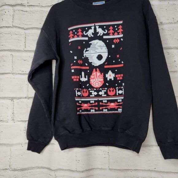 Men's Hanes Black Red Star Wars' Themed Pixel Sweatshirt Size S (34-36) - Picture 3 of 9